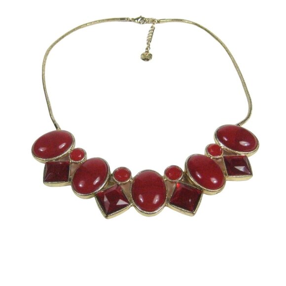 Monet Bib Plastic Cabochon Goldtone Necklace Adjustable Clasp Statement 18 inch - Picture 11 of 11